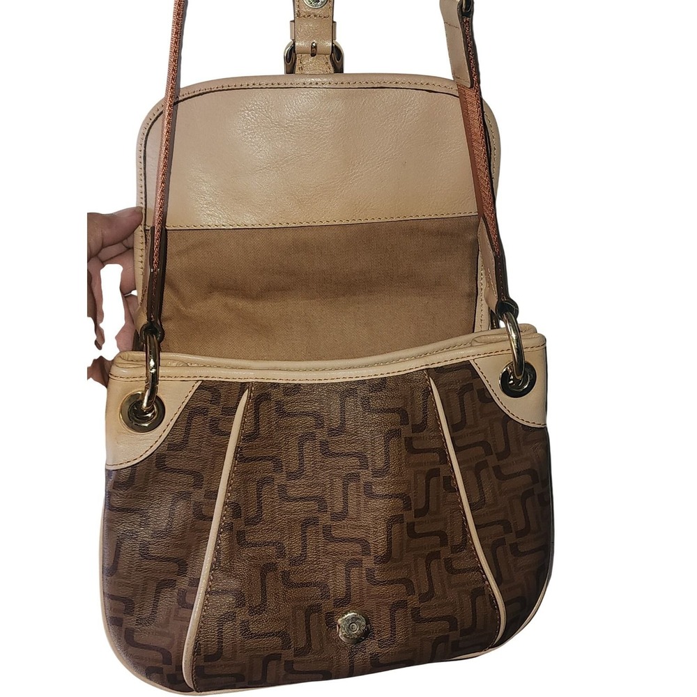 DAKS London Monogram Crossbody Bag Brown Leather Trim DC2H REAR VINTAGE LUXURY - Picture 4 of 7